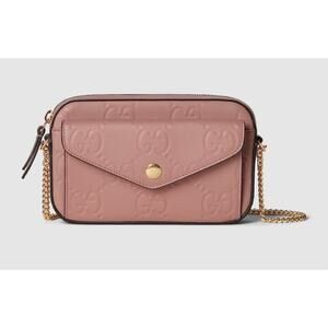 Gucci GG Super Mini Shoulder Bag Pink Leather with Chain Strap Brand BNIB